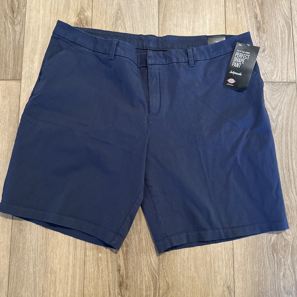 NEW Dickies Size 24 Womens Bermuda Straight Shorts‎ Navy Blue Stretch Support